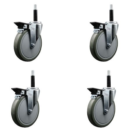 Service Caster 6'' Gray Poly Swivel 3/4'' Expanding Stem Caster Set with Brake, 4PK SCC-EX20S614-PPUB-PLB-34-4